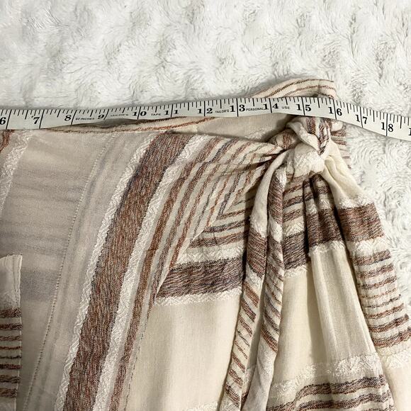Anthropologie Holding Horses Avery Cream Striped Boho Wrap Mini Skirt 8 - Picture 9 of 10